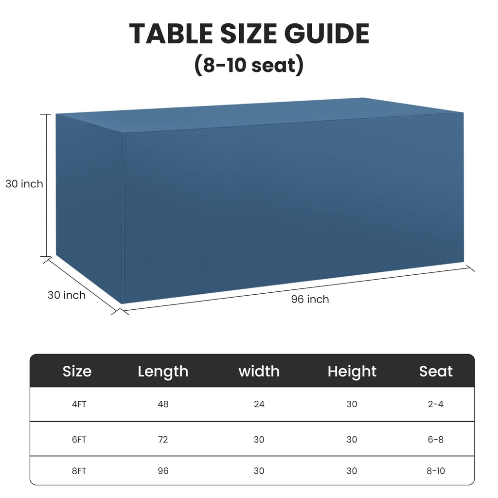 2 Pack Fitted Tablecloth for 8 Foot Rectangle 96 x 30 Inch Mediterranean Blue Table Covers Water Resistant Polyester