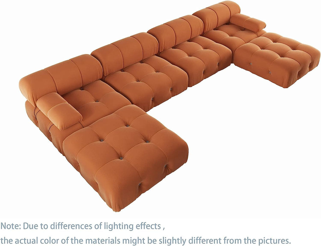 U-Shaped Modular Sectional Couch, 138" Minimalist Velvet Sofas, Convertible Couches, Mid-Century Modern Sectional