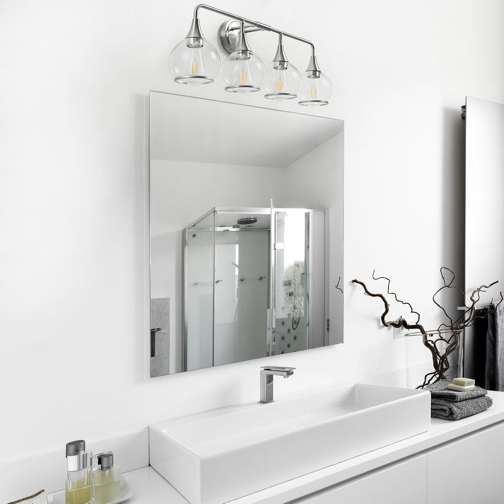 Brushed Nickel Bathroom Light Fixture 4 Lights Bathroom Vanity Lights Over Mirrors with Clear Glass Shade 30.7 inch