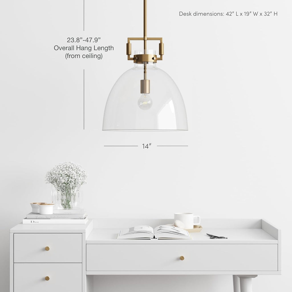 Leigh Pendant Lighting, Hanging Ceiling Light with Oversized Glass Shade and Adjustable Cord, for Kitchen Island or