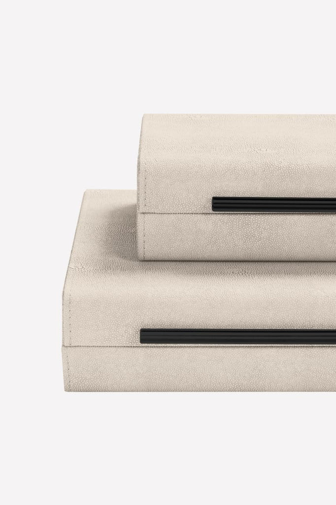 Ivory Shagreen Decorative Boxes-Modern Faux Leather Jewelry Orgazier, Engineered Wood Keepsake Boxes - Set of 2