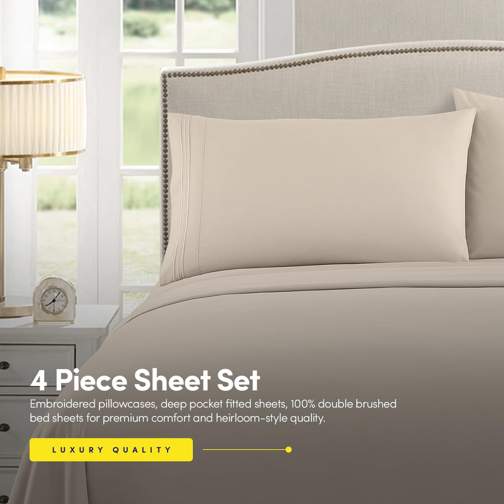 1500 Supreme Collection Queen Sheet Sets Beige Cream - Luxury Hotel Bed Sheets and Pillowcase Set for Queen Mattress