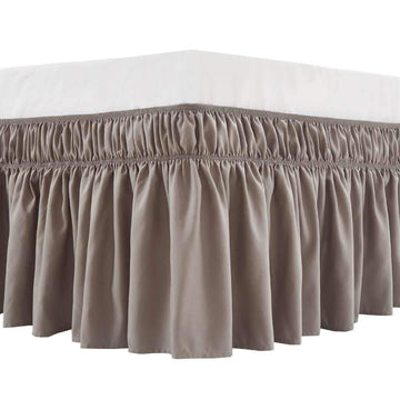 Wrap Around Elastic Bed Skirt for Queen & King Beds, 16" Drop, Taupe