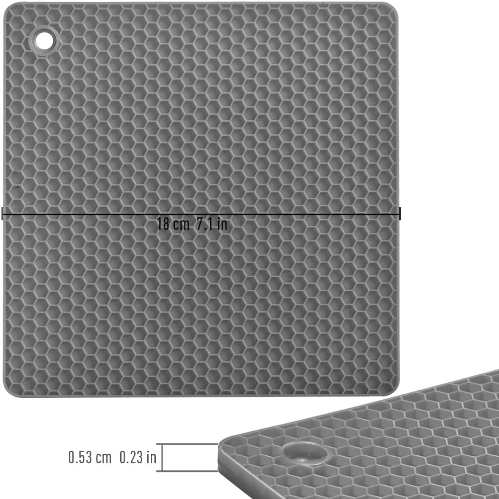 Silicone Square Trivets Mat, 6 Packs Multipurpose Non Slip Heat Resistant Pot Holder-Gray - Set of 6