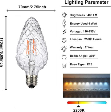 LED Decorative Vintage Edison Bulb, Dimmable, G30 G95 4W (40W Equivalent), LED Filament Bulb, 350 Lumen, 2200K (Warm