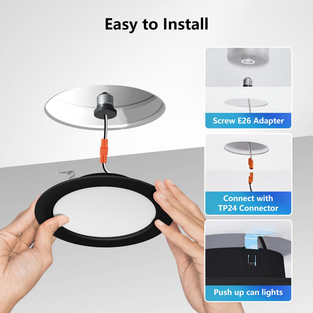 4 Inch Recessed Lights, 5CCT LED Can Lights, Dimmable, 6 Pack,Black