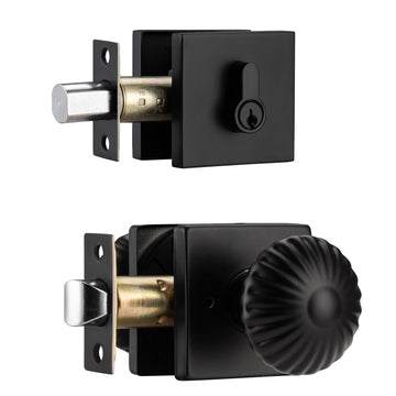 Black Exterior Door Lock Set, Square Front Door Lockset with Deadbolt