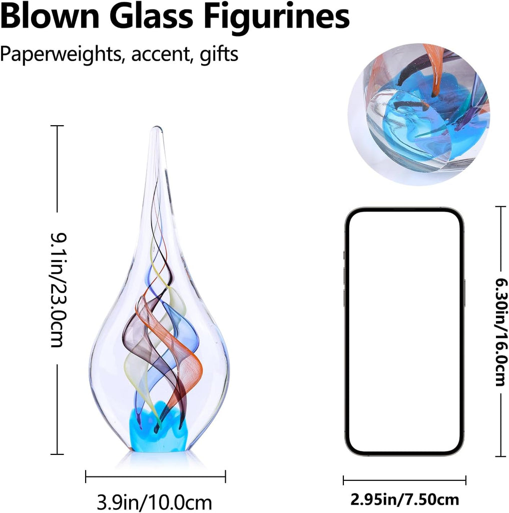 9" Tall Sculpture Hand Blown Glass Decor, Paperweight Desk, Modern Glass Art Figurines Mediterranean Beach House