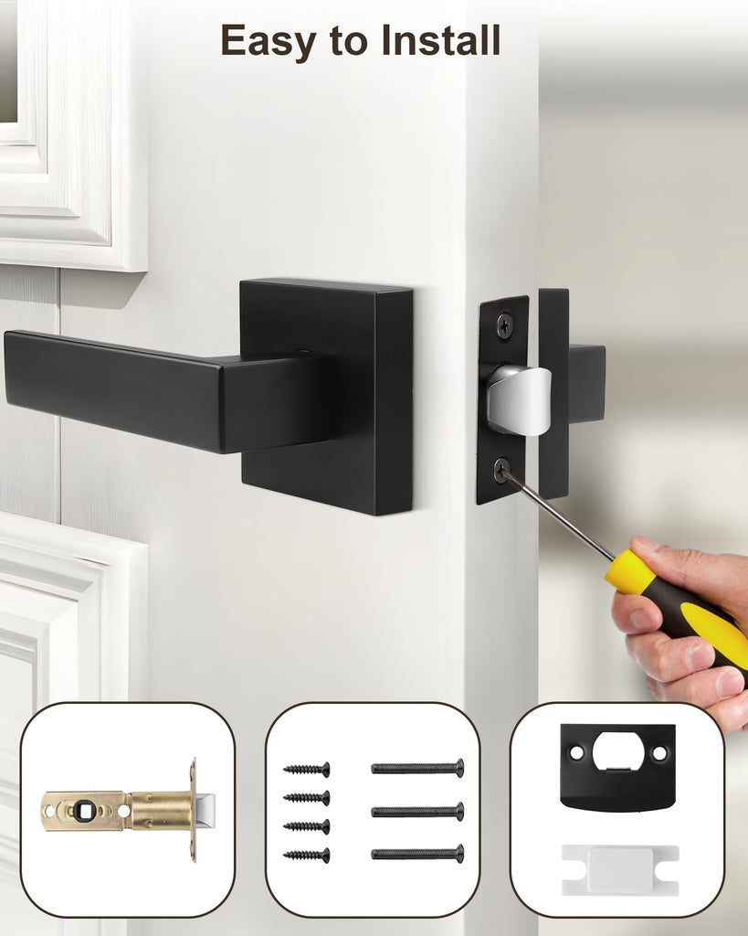 10 Pack Passage Door Handle in Matte Black,Interior Closet Door Knobs ,Non-Locking Keyless Modern Door Lever