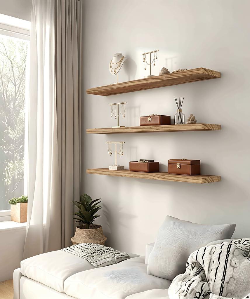 Light Wood Floating Shelves For Wall Shelves, 24 Inch Set Of 4