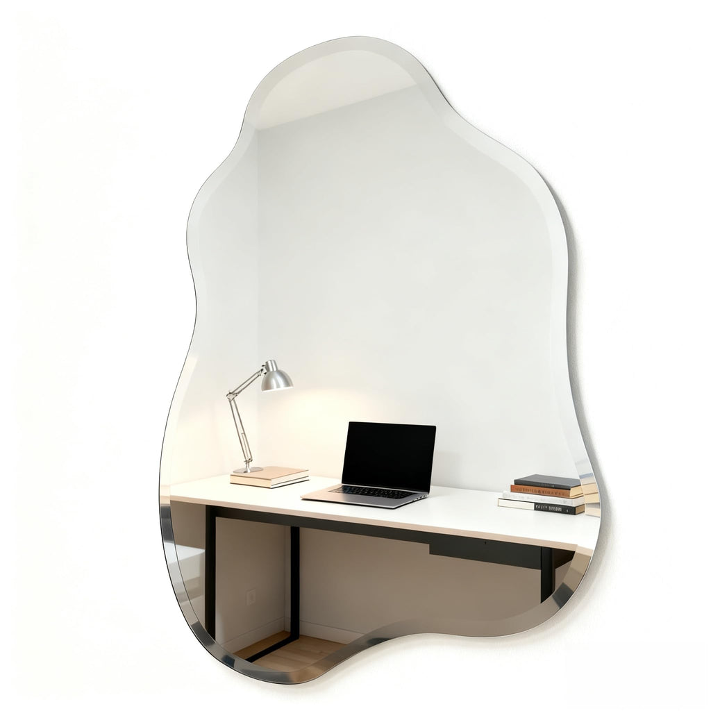 Cloud Shaped Frameless Wall Mirror, 20x28 Inch, Beveled Edge Vanity Mirror