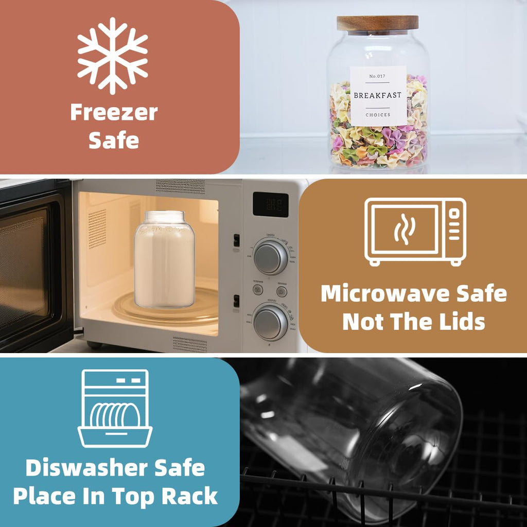 2 Pack Glass Food Storage Containers with Airtight Acacia Wood Lids and 132 Kitchen Pantey Labels Preprint - 43 LF OZ