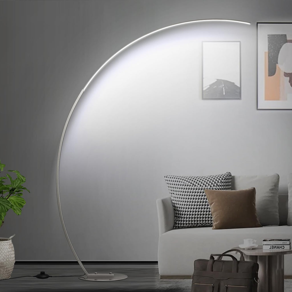 Dimmable LED Floor Lamp with 3 Color Temperatures, Ultra Bright Brushed Nickel Arc Floor Lamps, Modern Tall