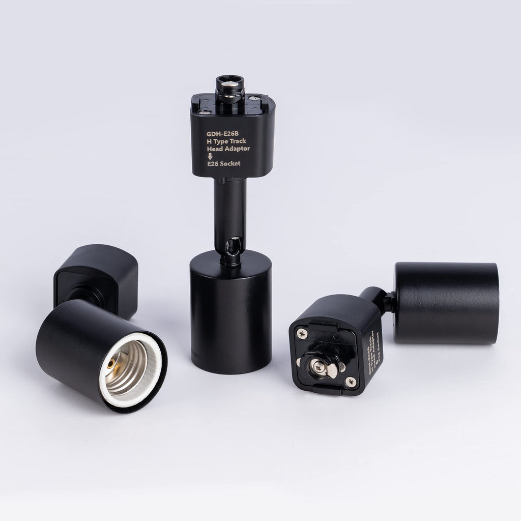 H Type Track Lighting Head to E26 Medium Screw Base Adapter Light Direction Adjustable Pack of 6 (Black)