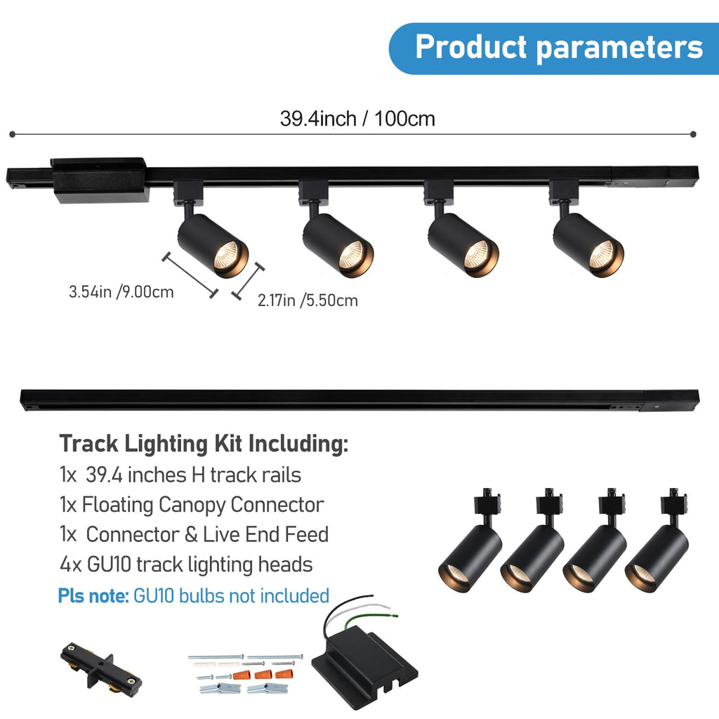 LED Track Lighting Kit with 3.3FT H Track Lighting Rails & Floating Canopy Connector, GU10 Track Light Kit
