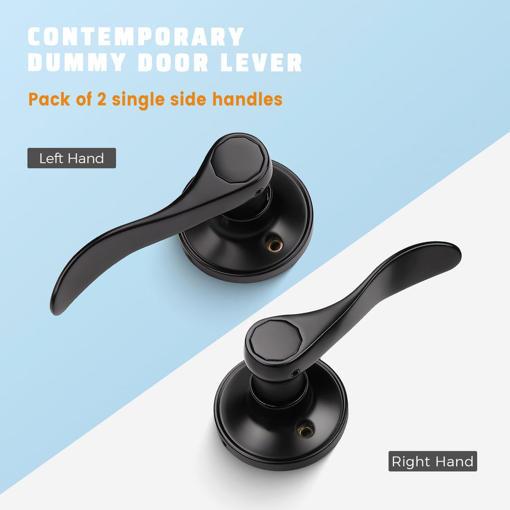1 Pack Dummy Door Handle Lever Door Handle - Leversets for Closets/Hallway with a Matte Black Finish, Levers for Both