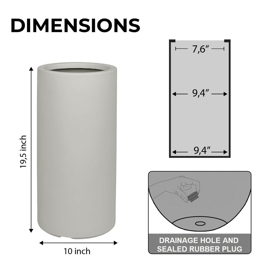 19.5" H x 9.8" D Premium Tubo Fiberstone Planter - Light French Gray