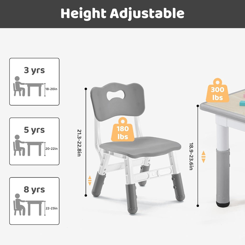 Kids Table & Chairs Set (2 Chairs) Height Adjustable for Ages 2-8 | Non-Slip Toddler Activity Table with Wipe-Clean