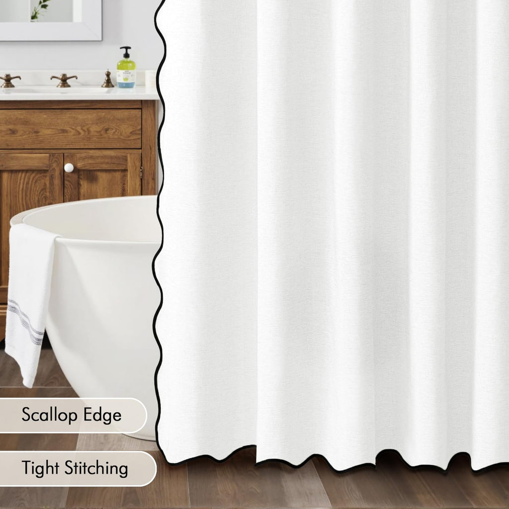 White Scalloped Linen 72x78 Inches
