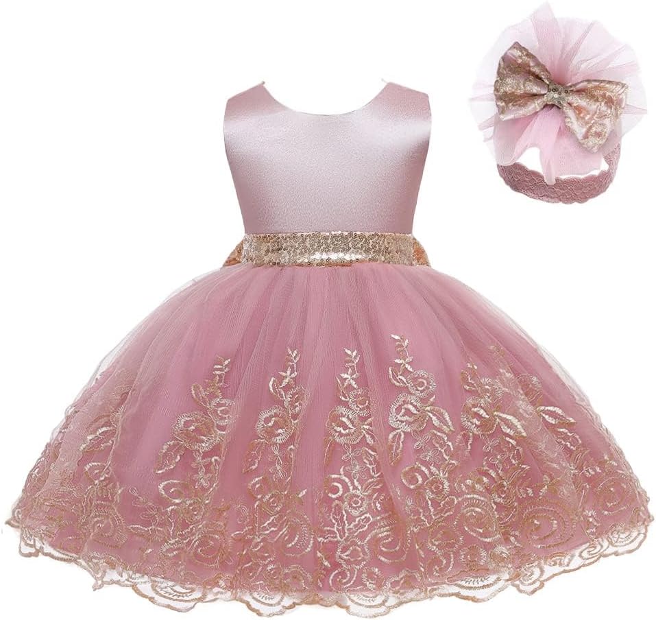 Baby Girls Ruffle Lace Bowknot Flower Dress for Pageant Party Wedding