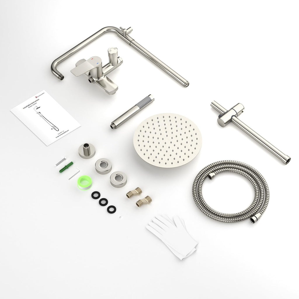 Outdoor Shower Kit with Brass Valve, 10 Inch, Brushed Nickel