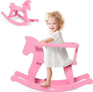 Rocking Horse for Chriden1-3 Years Old, Wooden Rocking Toy Removable Fence for Indoor & Outdoor Activities, Horse