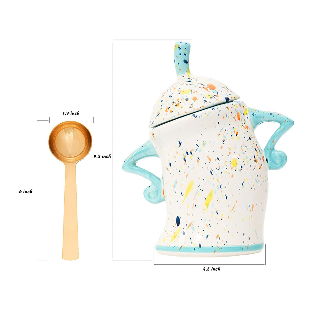 Canister With Attitude, Cute Sassy Airtight Ceramic Jar with Spoon (Cyan)