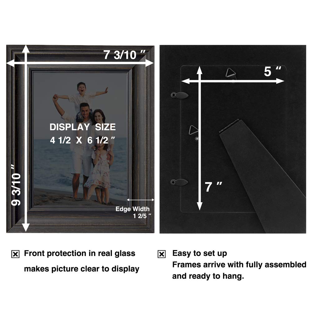 5x7 Picture Frames (3 Pack, Assorted Colors) Rustic Wood Grain Photo Frame Set with High Definition Glass for Wall