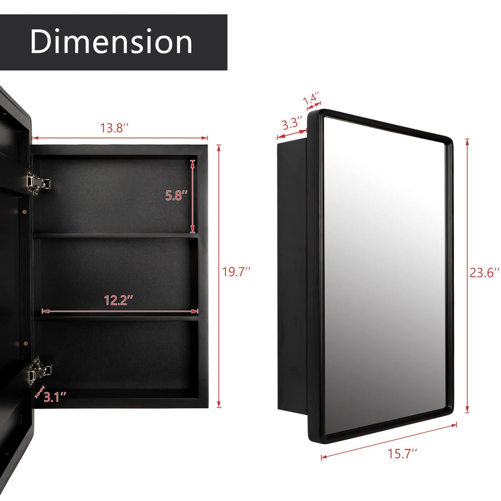 Medicine Cabinet Mirror, 24''x16'' Farmhouse Wood Frame Bathroom Medicine Cabinet with Mirror, Vanity Mirrors Recess