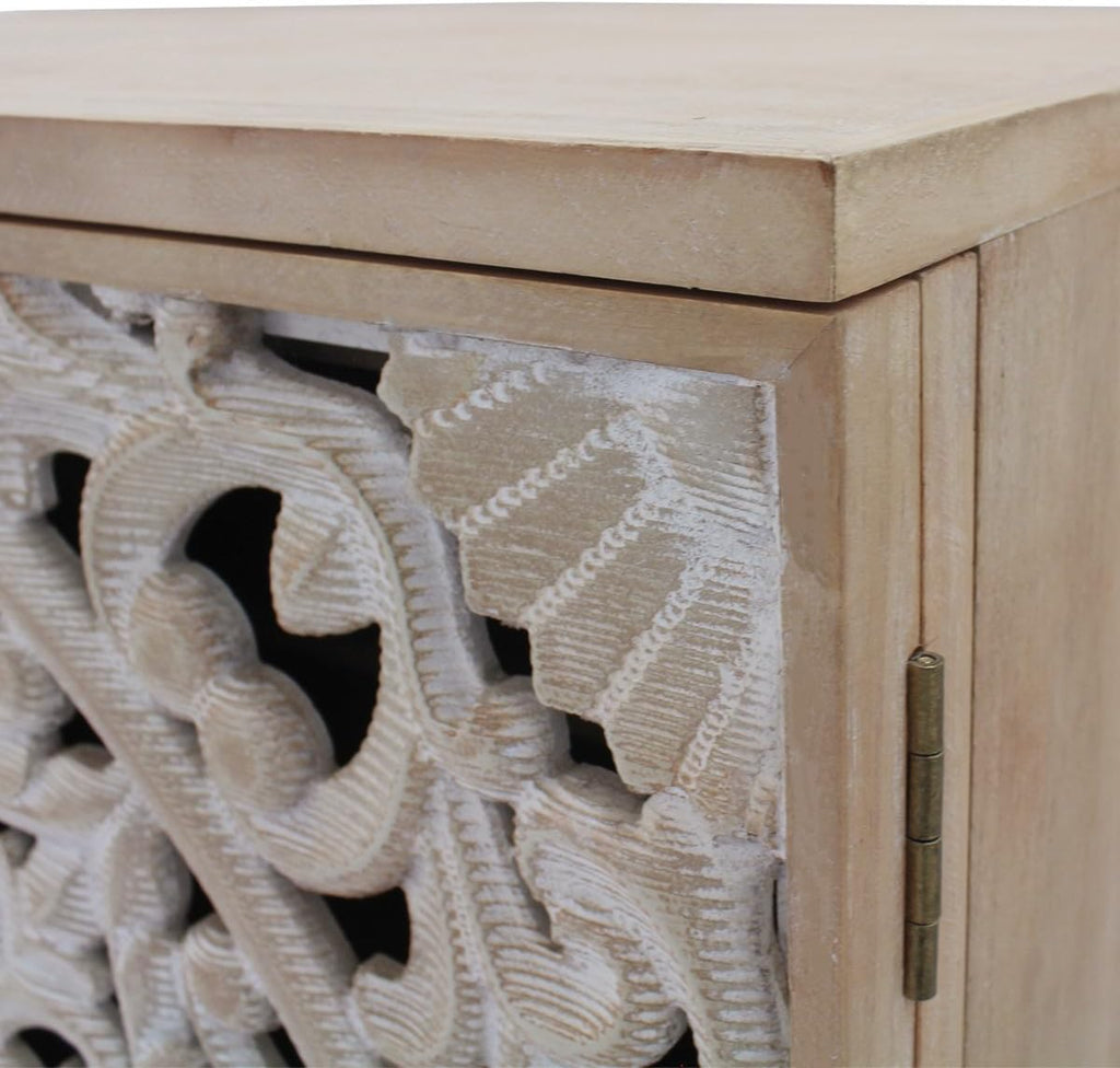 Carved Wood Decorative Cabinet with Floral Pattern