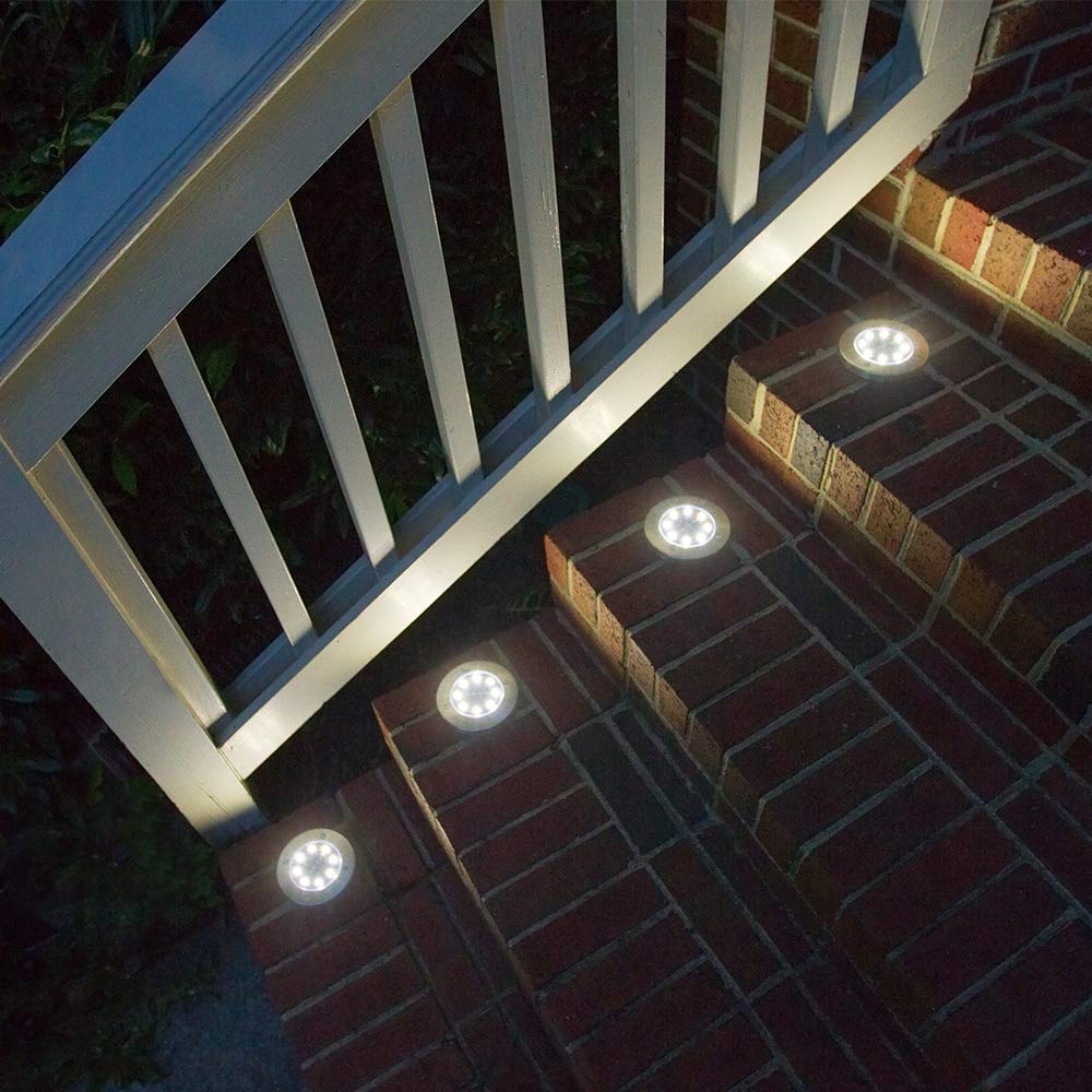 Outdoor Solar Ground Lights, 8 LED Waterproof Garden Disk Lights In-Ground Landscape Lighting for Lawn Patio Pathway