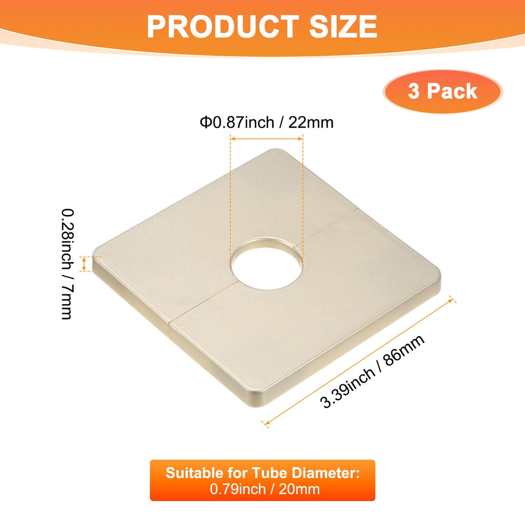 3-Pack Wall Split Flange, ABS Square Self-Adhesive Escutcheon Plate Cover Buckle for 20mm/0.79 in Dia Pipe