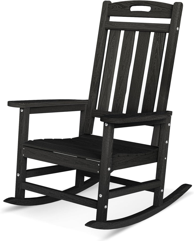 Outdoor Rocking Chair, High Back HDPE Patio Chair, All Weather Rocker Porch Chair, Lawn Chair for Deck, Porch