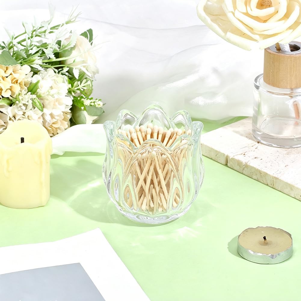 1PC Clear Glass Lily Flower Shape Match Holder Jar
