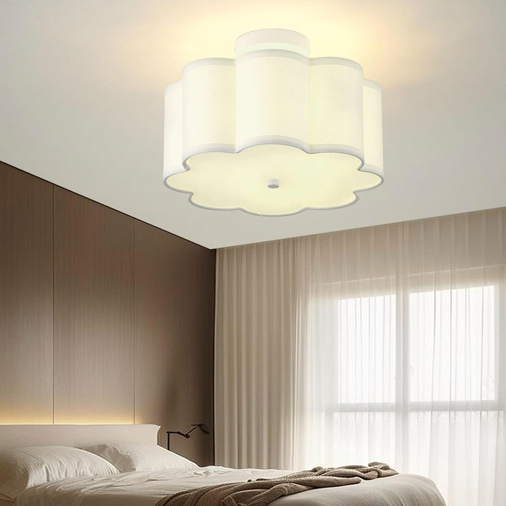 13.3"Semi Flush Mount Ceiling Light Fixture, Light Modern Close to Ceiling Light With Fabric Flower-Shaped Shade