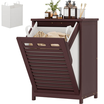 Bamboo Tilt Out Laundry Hamper Cabinet with 15.5Gal Removable Bag, Espresso