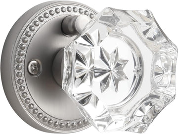 Door Knob Brushed Nickel Privacy Crystal Glass Interior 1 Pack