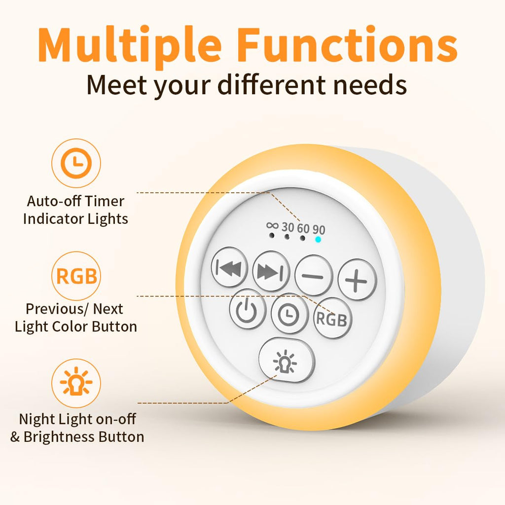 White Noise Machine Portable Sleep Machines with 30 Relaxing Sounds 12 Color Options 5 Adjustable Brightness 32