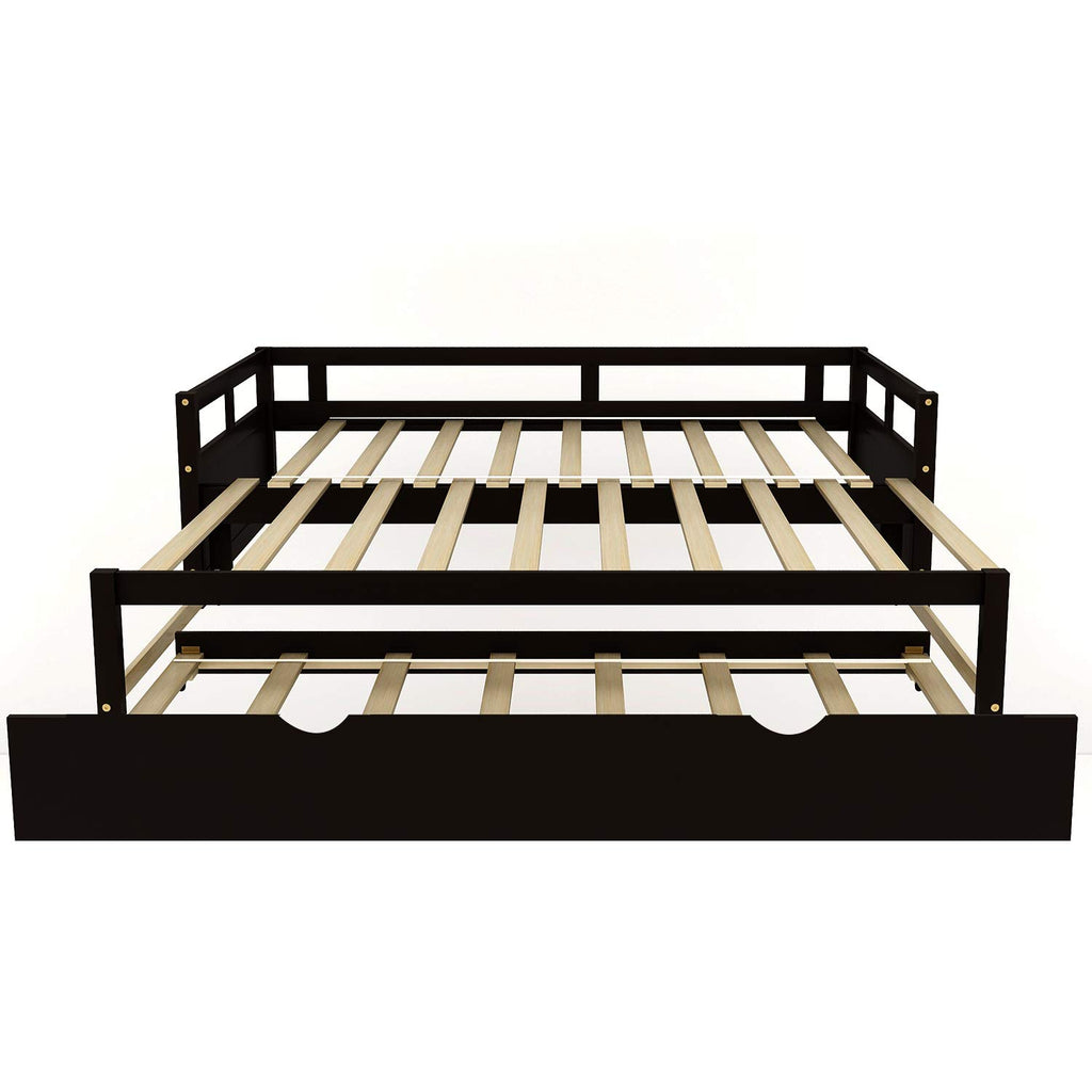Extending Daybed with Trundle, Twin Size Trundle Daybed Solid Wood, Roll Out Trundle Accommodate Twin Size