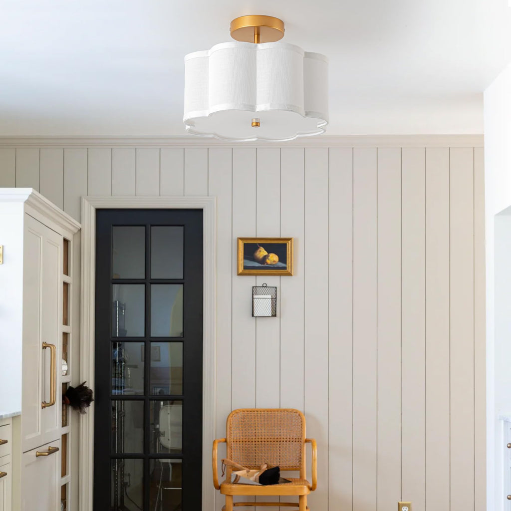 Semi Flush Mount Ceiling Light, 13 inch Petal Shade Gold Fixture