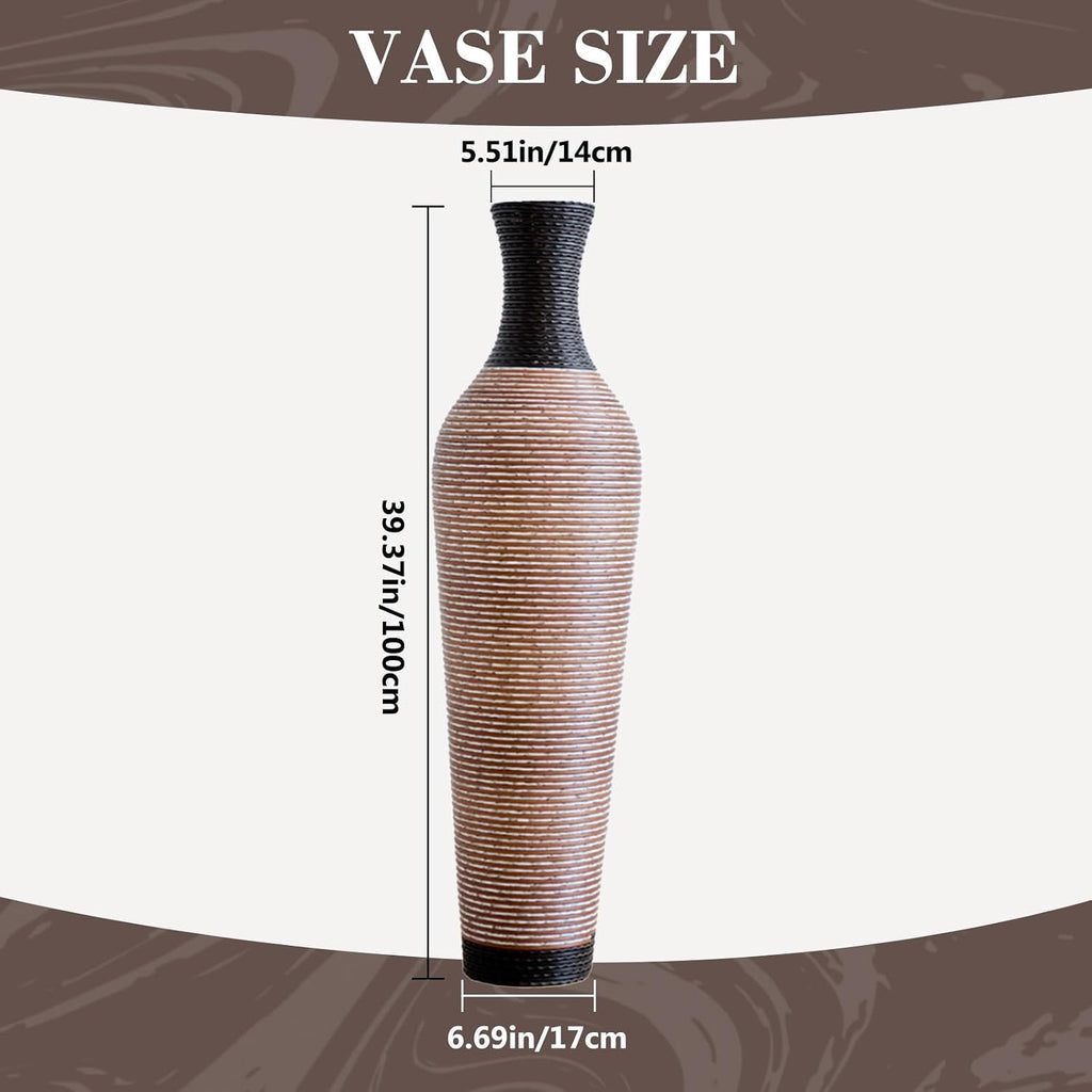 39.4" Tall Floor Vase, Handcrafted PVC Modern Textured Brown & Black Decorative Vase, Large Boho Standing Vase