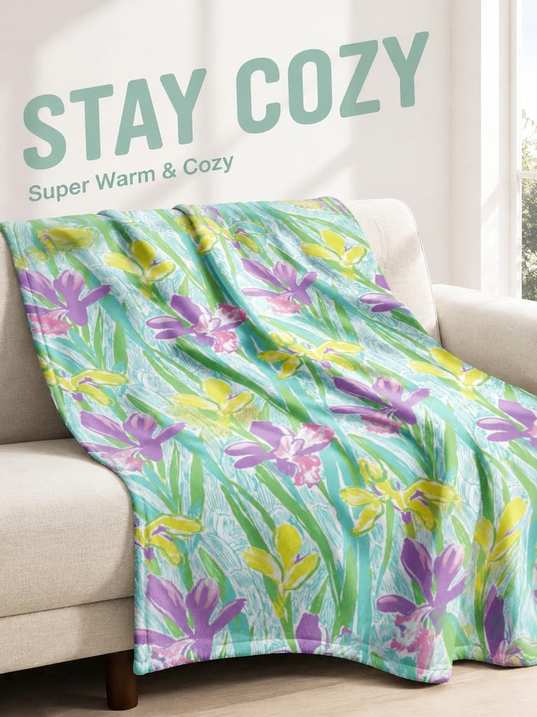 Botanical Floral Leaf Decorative Warm Fleece Throw Blanket, Autumn Bedroom Decor