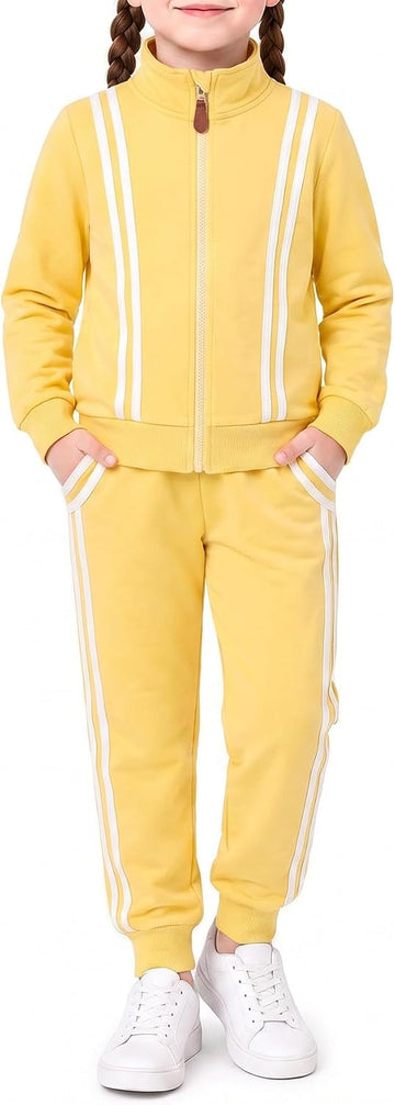 Girls 2 Piece Fall Outfits Long Sleeve Zip Up Tracksuit Toddler Jogger Sweatpants, Kids Winter Clothes Lounge Set