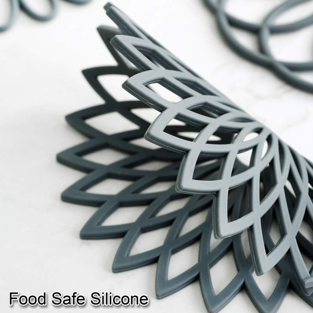 Silicone Trivet Mat - Non-Slip & Heat Resistant Modern Kitchen Hot Pads for Table & Countertop - Trivet - Set of 3