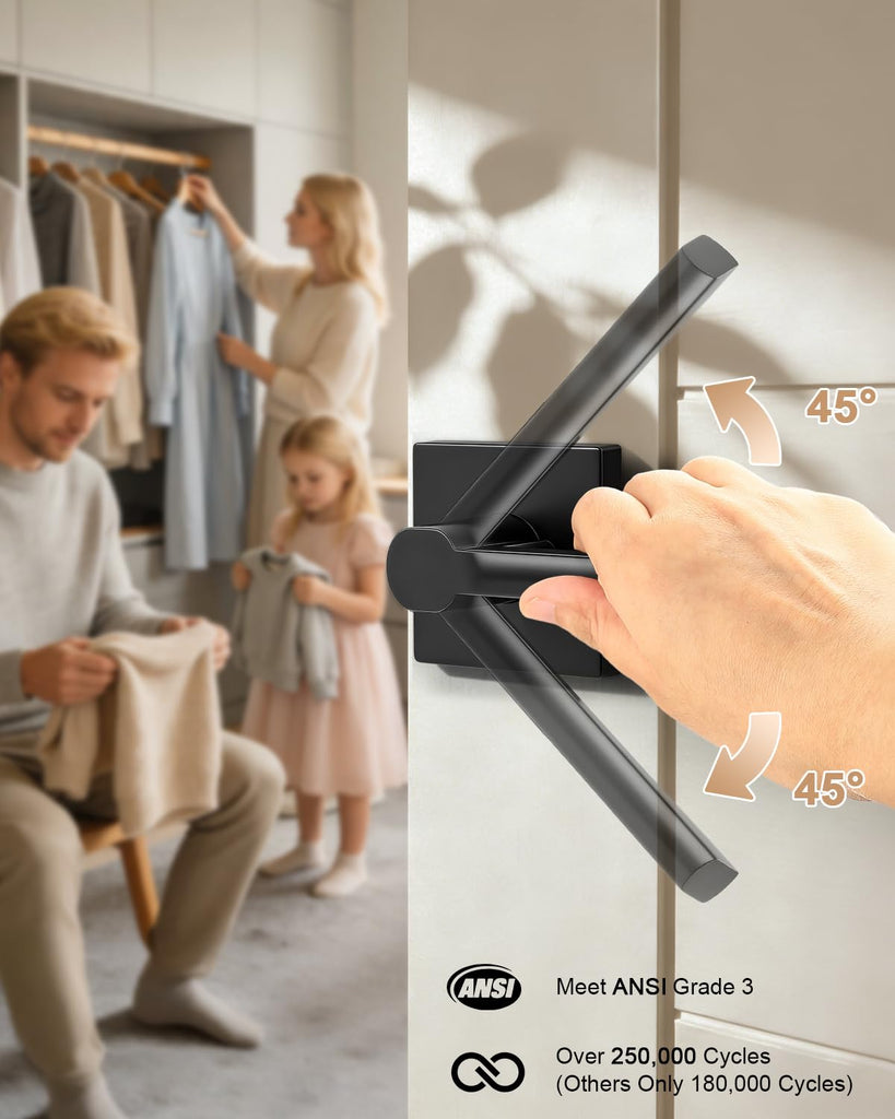 Interior Passage Door Handle, 2 Pack Matte Black Square Non-Locking Lever, Heavy Duty Reversible for Closet and