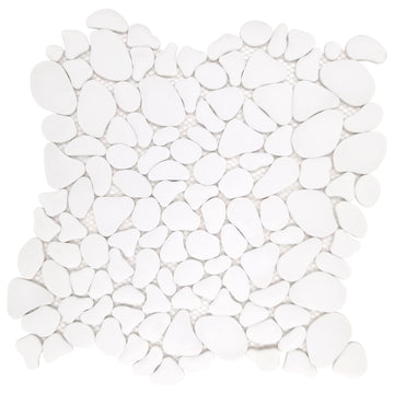 Pebble Tile for Shower Floor Border Kitchen Bathroom Backsplash, White Recycled Glass Marble Stone Looks