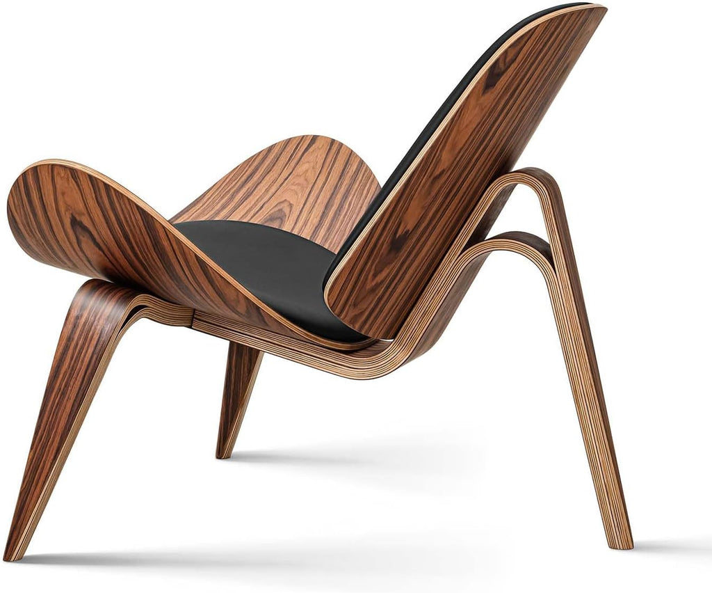 Mid Century Modern Shell Lounge Chair in Palisander & PU Leather