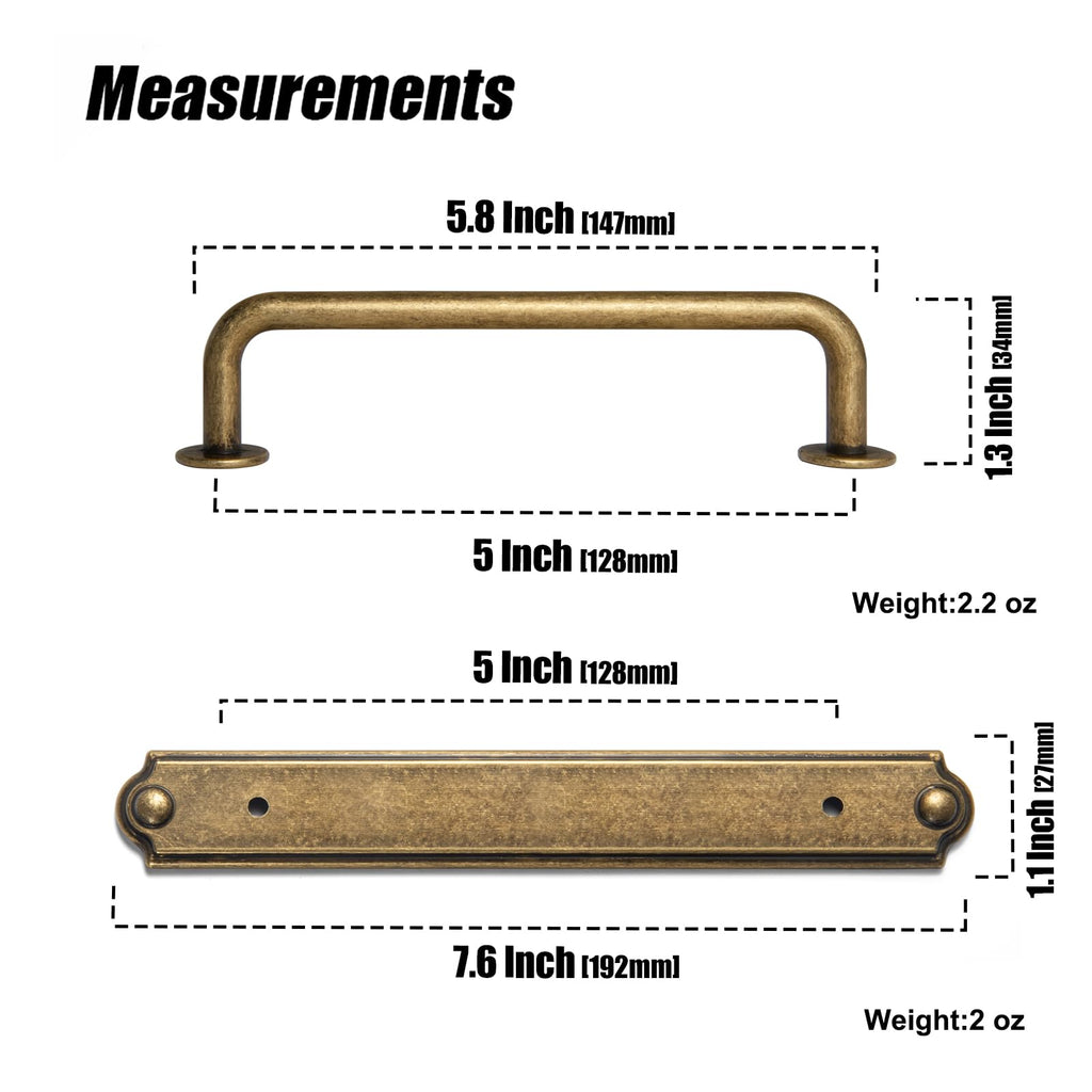 2 Pack Antique Brass Cabinet Pulls Zinc Alloy Drawer Pulls with Backplate