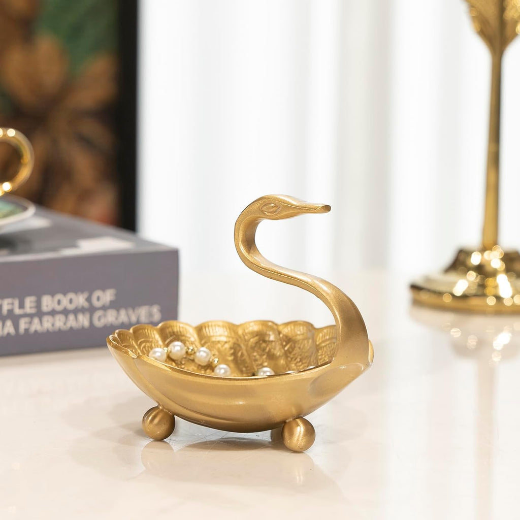 Swan Brass Jewelry Dish Tray,Gold Decorative Ring and Trinket Holder-Decorative Trinket Dish for Rings Earrings