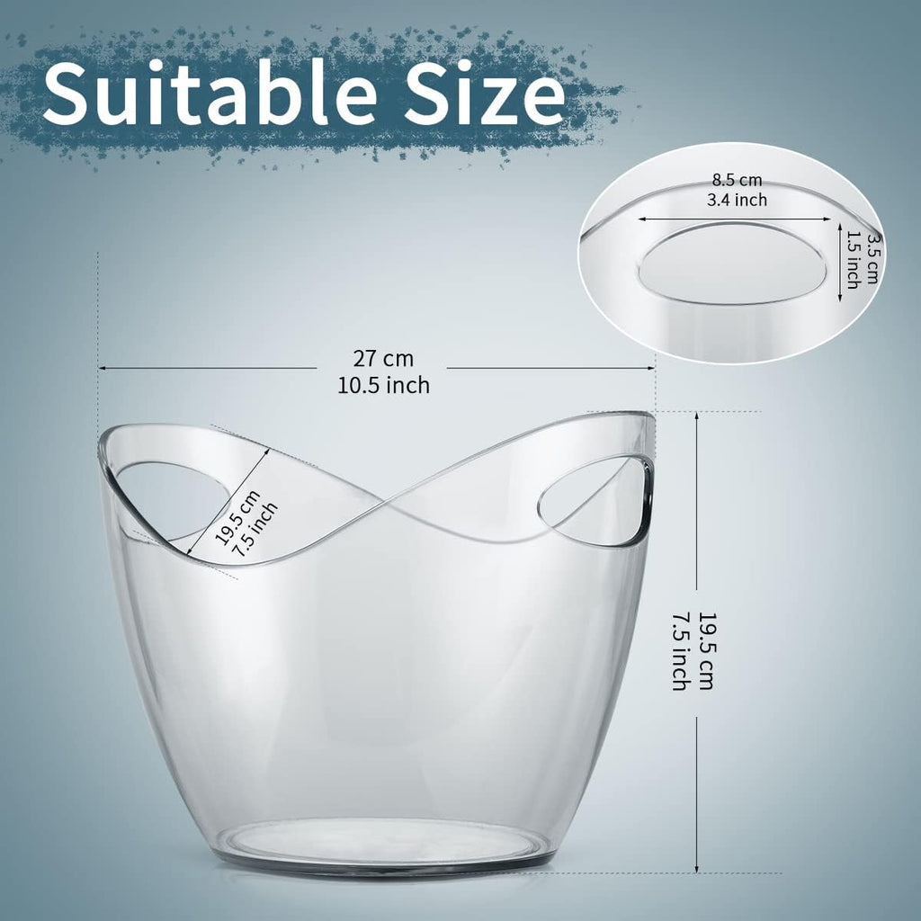 Ice Bucket for Parties or Bar, 3.5 Liter Clear Plastic Drink Tub